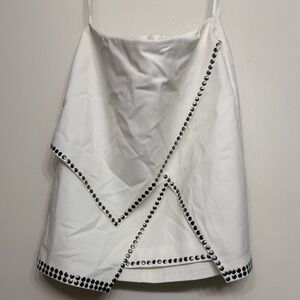 NWOT Superdown White Studded Wrap Mini Skirt | Asymmetrical | Silver Studs sz S